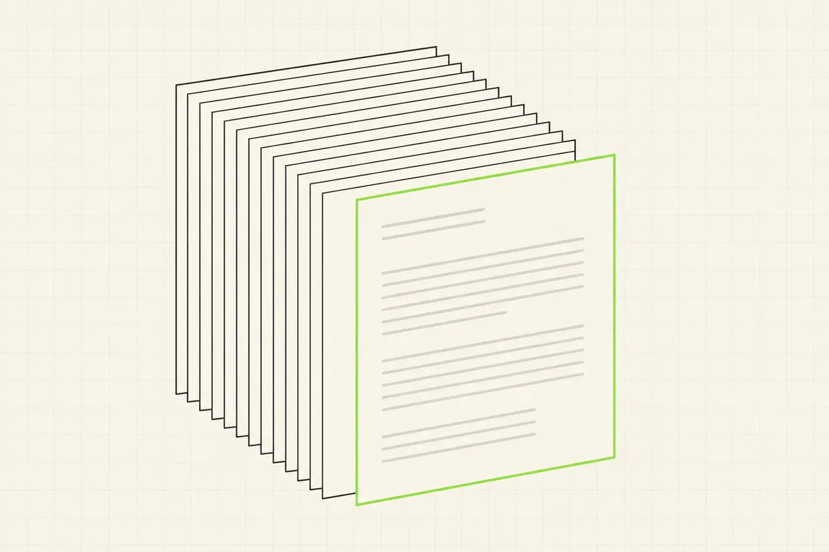 Schematischer Stapel gefächerter Artikelseiten als Sinnbild für das Archiv