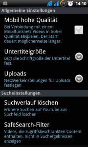 Youtube V2.4 Einstellungen
