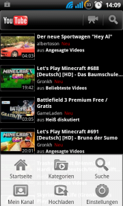 Youtube V2.4 Startseite mit geöffneter Menüleiste