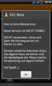 VLC Beta (Neon version) - Warnung VLC Beta Neon version Warnung