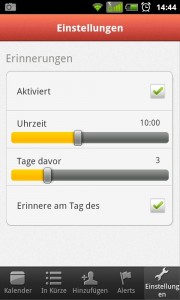 MeinKalender Free Erinnerungseinstellungen