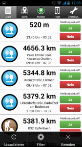 VerkehrsApp Meldungen in Listenansicht