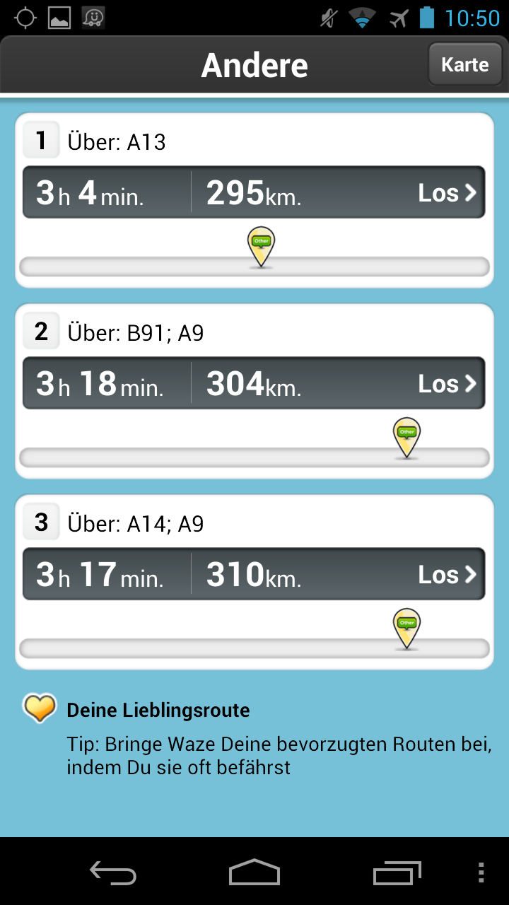 Waze Alternative Routen
