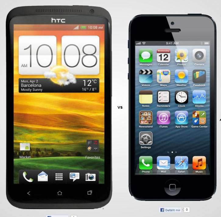 iPhone 5 vs. HTC One X (Bild: versusio) iPhone 5 vs. HTC One X (Bild: versusio)
