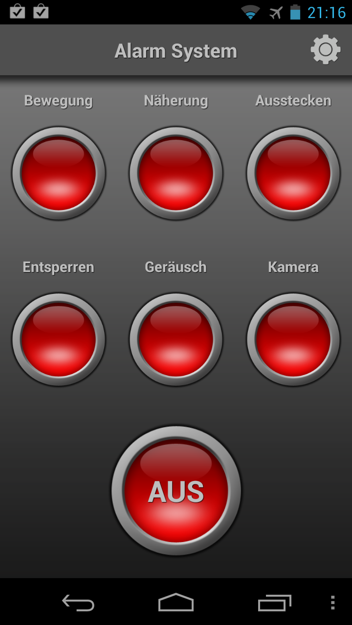 Mobile Alarm System Hauptscreen