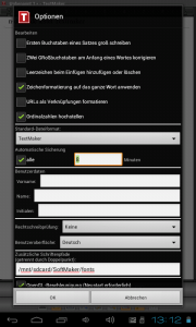 TextMaker Mobile Optionen