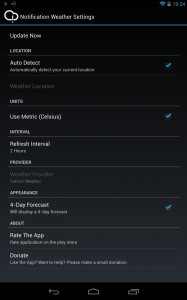 Notification Weather: Einstellungen Notification Weather Einstellungen