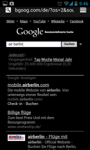 Schwarze Google Mobile Ergebnisse im Browser