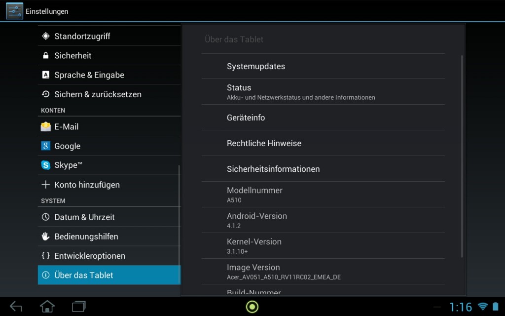 Acer Iconia Tab A510 - Android Version
