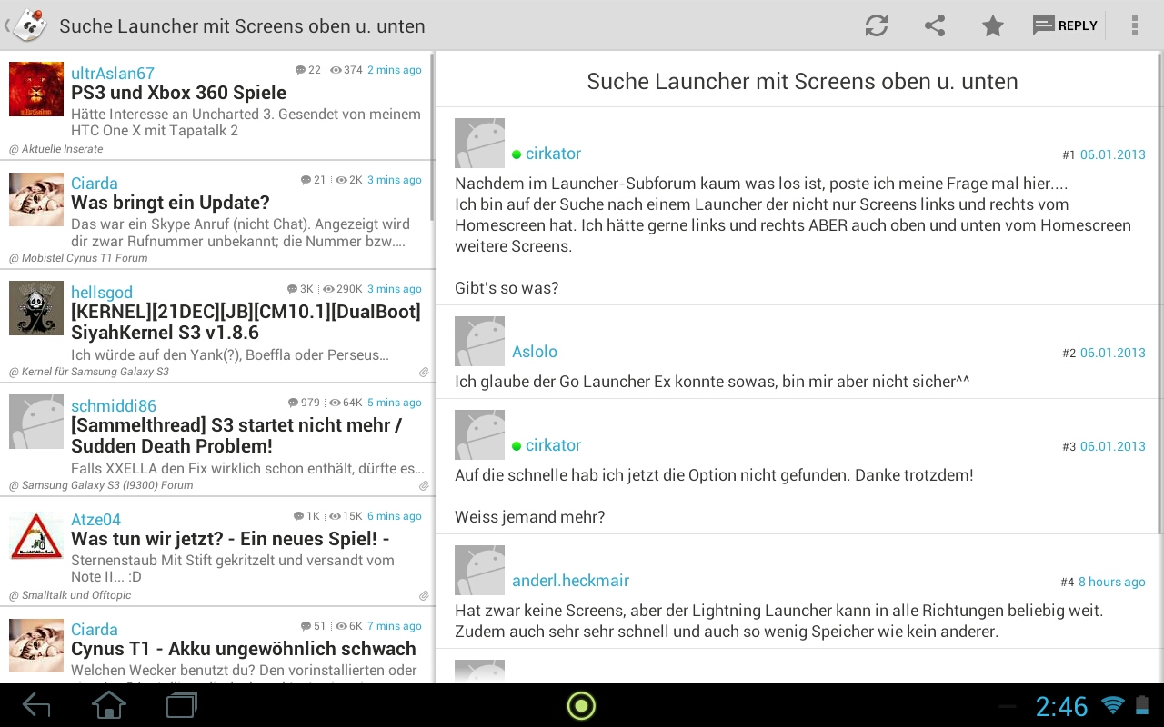 Tapatalk HD - Themen- und Antwortansicht Tapatalk HD - Themen- und Antwortansicht