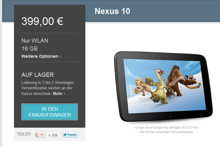 Nexus 10: Verfügbarkeit Nexus 10: Verfügbarkeit