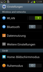 Samsung Galaxy S2 Plus - Einstellungsmenü (Bild: N-Droid) Abbildung zum Artikel „Test: Samsung Galaxy S2 Plus vs. Galaxy S2 – War das nötig, Samsung?“