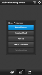 Photoshop Touch for phone - Neues Projekt Abbildung zum Artikel „Test: Photoshop Touch for phone – Mach Dir selbst ein Bild!“
