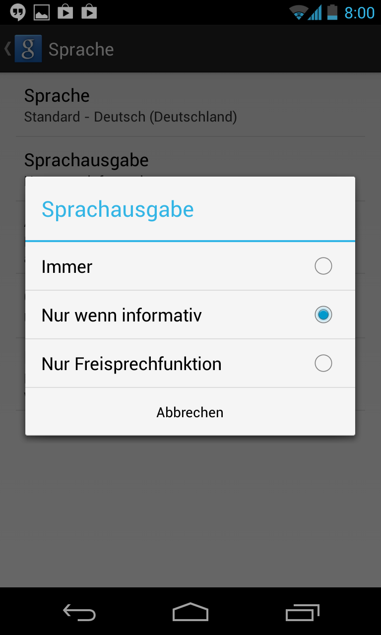 GoogleNow Sprachausgabe