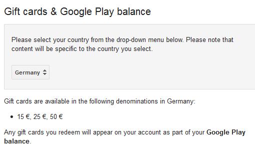 Google Play-Guthabenkarten in Deutschland Google Play-Guthabenkarten in Deutschland