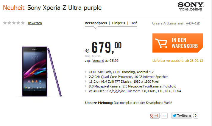 Sony Xperia Z Ultra bei cyberport