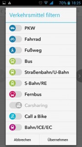 Qixxit - Verkehrsmittel filtern