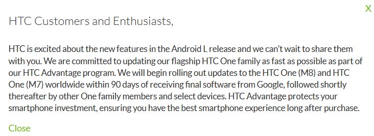 HTC: Pop-up mit Lollipop-Plänen