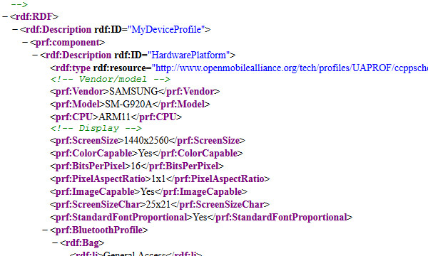 Samsung Galaxy S6: User Agent Profile (Screenshot)