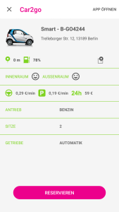 4.) ... könnt ihr euch anzeigen lassen, was das für ein Fahrzeug ist. Gefällt es euch, reserviert ihr es per Tipp, eine Registrierung vorausgesetzt.