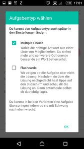 3.) Auch die Art des Tests wählt ihr. Multiple Choice ist ideal für zwischendurch.