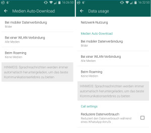 ...und Medien Auto-Download findet man jetzt im Menü Datenverbrauch.