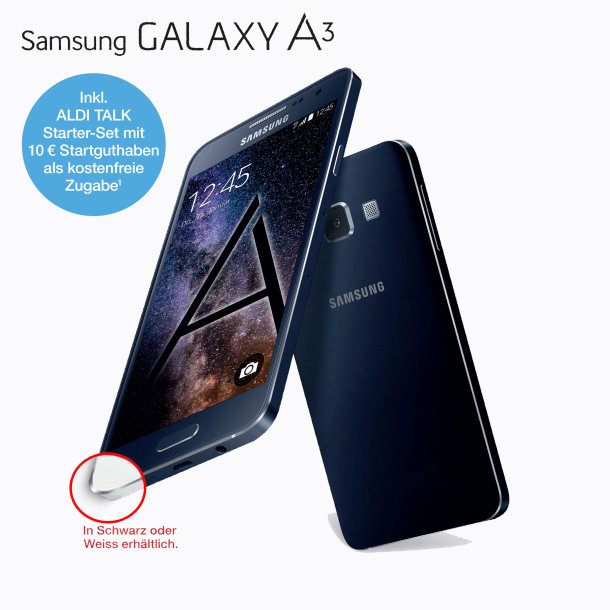 Samsung Galaxy A3 (2015). (Bild: Samsung / ALDI Nord)