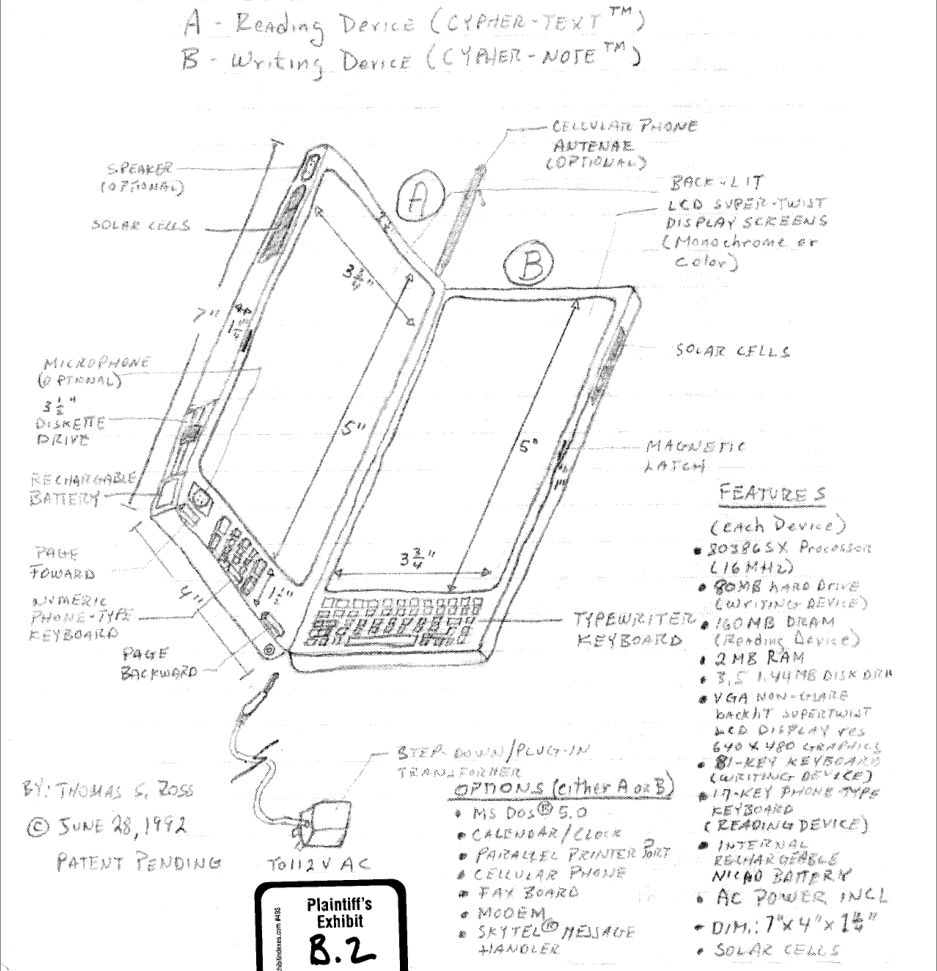 Original? Thomas S. Ross' Telefon wirkt eher wie ein Vorläufer des Nokia Communicator. Einer Verwandtschaft zum iPhone erfordert viel Fantasie... (Bild: Thomas S. Ross)